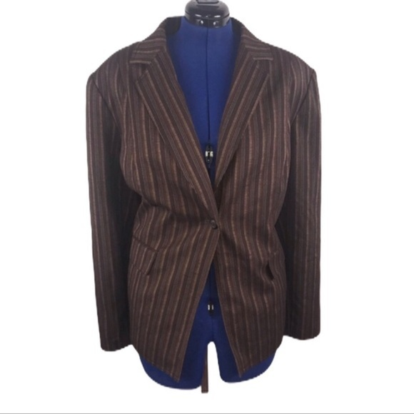 Isabel & Nina 22W brown horizontal stripes‎ 1 button 
long sleeves blazer - Picture 1 of 8